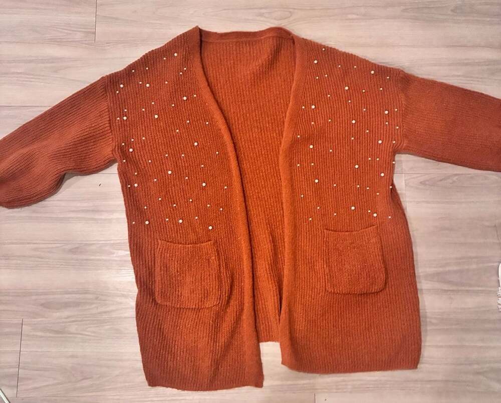 Women’s Curve Pearl Beaded Cardigan Sweater Size 2XL Rust